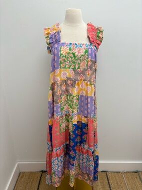 THML Patchwork Floral Tiered Maxi Dress - Purple, Pink, Green, Yellow, Blue